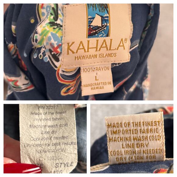 Kahala Mens Hawaiian Shirt Size Large Blue Short Sleeve Martini Glass Fish Aloha - Picture 5 of 6